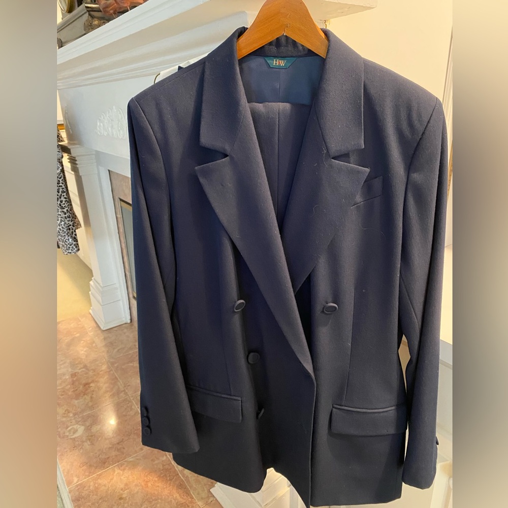 100% vintage wool navy blue three piece suit